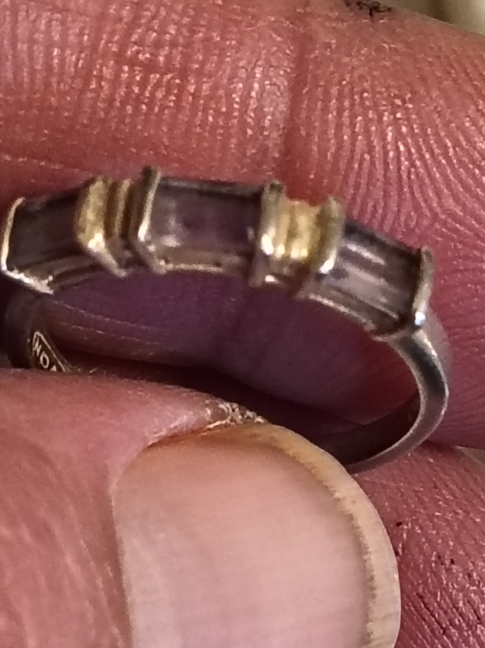 Vintage Sterling Silver And Amethyst Three Baguette Stone Ring Signed Size 7